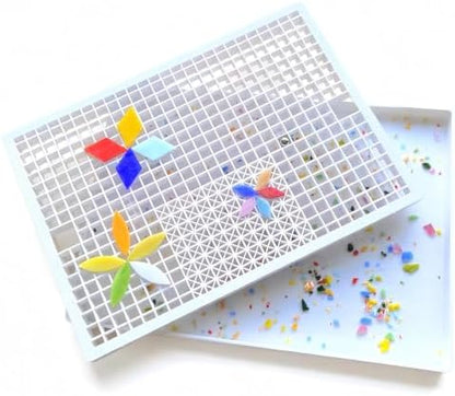 Stained Glass Cutting Mat with Tray, Grid Cutting Mat for Mosaic and Stained Glass Pieces Scoring and Snapping (White, 2-Layer, Size 16" x 12")