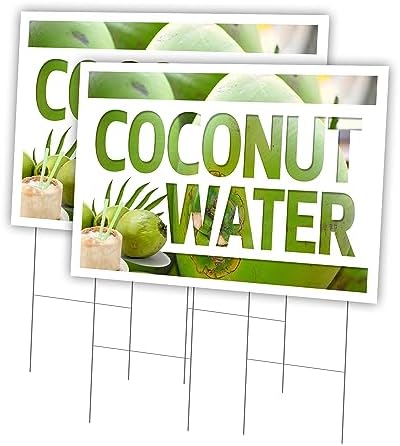 Coconut Water 2 Pack Of 24" x 36" Yard Sign & Stake | Advertise Your Business | Stake Included Image On Front Only | Made in The USA
