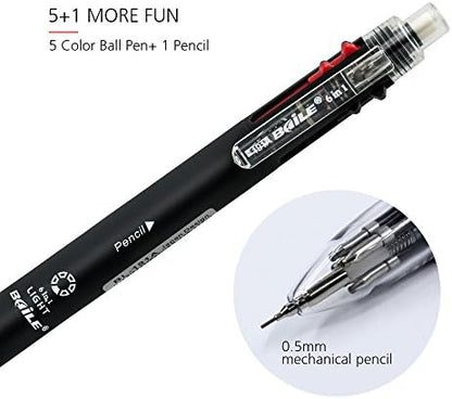Baile Grip 5+1, 5 Color 0.7 mm Ballpoint Multi Pen & 0.5 mm Pencil With Eraser In Cap (BLACK)