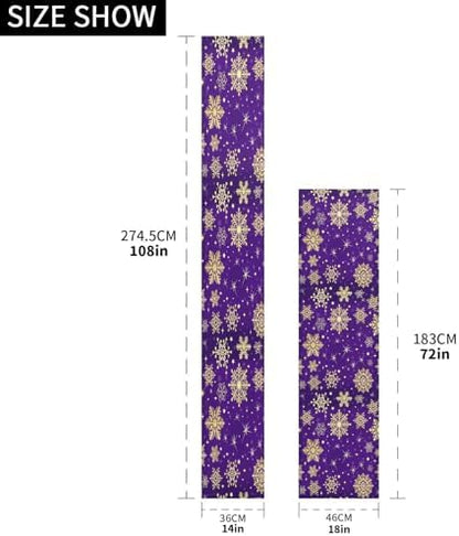 ALAZA Double-Sided Winter Violet Purple with Gold Snowflakes Christmas Table Runner 14x108 Inches Long,Table Cloth Runner for Wedding Birthday Party Kitchen Dining Home Everyday Decor