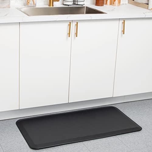 Mind Reader Anti Fatigue Kitchen Mat, Standing Desk Mat, Cushioned Mat, Office, Kitchen, Rubber, 19.5 x 35.25 x 1, Black