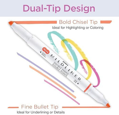 Zebra Pen MILDLINER No Bleed Highlighter, Refresh Colors, Dual Tip, 5-Pack