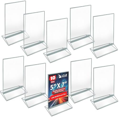 Azar Displays 152799-SLV-5PK Silver Trim Double-Sided Clear Acrylic Frames – Elegant Display Frames for Weddings, Events, and Photos | Premium 5x7 Tabletop Sign Holders (5-Pack)