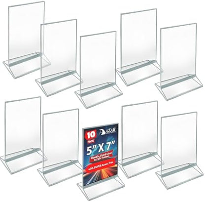 Azar Displays 152799-SLV-5PK Silver Trim Double-Sided Clear Acrylic Frames – Elegant Display Frames for Weddings, Events, and Photos | Premium 5x7 Tabletop Sign Holders (5-Pack)