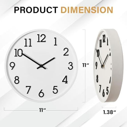Clockswise 11" Modern Minimalist Round Wall Clock Black Arabic Numerals White Dial Analog Display Step Movement Mechanism Easy-to-Read Timepiece for Living Room Kitchen Office or Bedroom Wall Decor