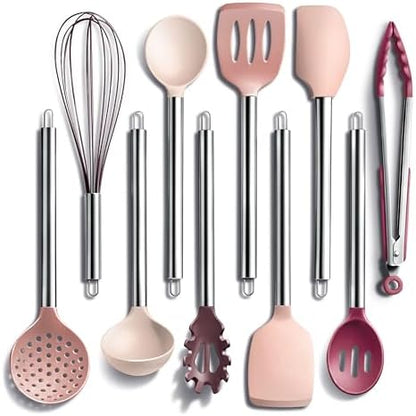 COOK WITH COLOR Silicone Cooking Utensils, Kitchen Utensil Set, Easy to Clean Silicone Kitchen Utensils, Cooking Utensils for Nonstick Cookware, Kitchen Gadgets Set, 10 Pieces, Rose