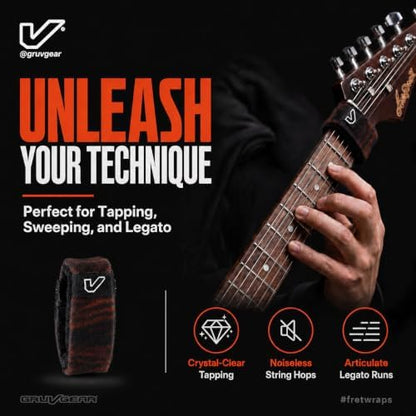 Gruv Gear Fret Wrap & Guitar Mute, Fretwrap for Acoustic, Electric & Bass | String Dampener Recording, Tapping & Practice Accessory (1 Pack, Large Walnut, Fits 6 String Bass, 8 String Guitar)