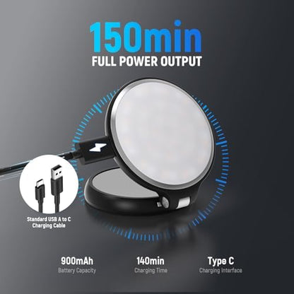 NEEWER Basics Magnetic LED Selfie Light Compatible with MagSafe iPhone, Desk Stand Phone Holder with Makeup Mirror 1160lx/0.2m 900mAh CRI95 Fill Lighting for Video Recording Streaming, Black NL48R