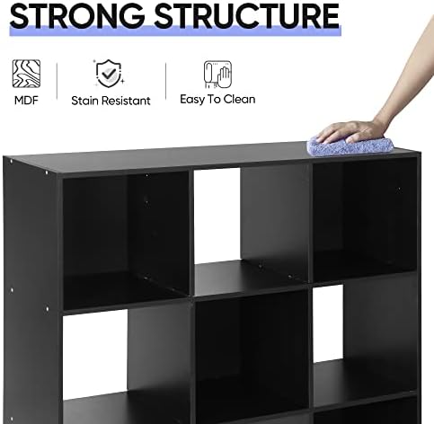 SUPER DEAL 9 Cube Open Shelf Bookcase 3 Tier Bookshelf Wood Cabinet Storage Organizer Display Shelves with 5 Removable Back Panels for Home, Office, Bedroom, Living Room, Black