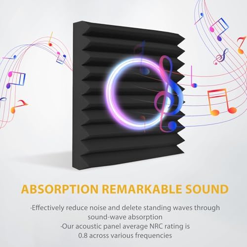 56 Pack Acoustic Foam Panels, 1" x 12"x 12" Sound Proof Foam Panels For Wall Fire Resistant, Noise Cancelling Dampening Sound Absorbing Black Wedge Panels For Studio Recording & Office & Home