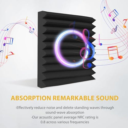 56 Pack Acoustic Foam Panels, 1" x 12"x 12" Sound Proof Foam Panels For Wall Fire Resistant, Noise Cancelling Dampening Sound Absorbing Black Wedge Panels For Studio Recording & Office & Home