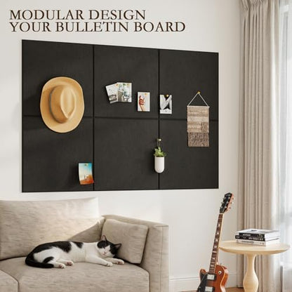 JBER Large Felt Bulletin Board 48" x 36", 12 Pack Felt Wall Tiles, Black