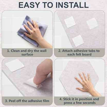 Hexagon Cork Board for Walls Decor, 8 Pack 12" x 10" Felt Bulletin Board Tiles with 30 Pushpins, 50 Adhesive Tabs for Office & Home Pin Board Felt Board, Notes Photos and DIY Classroom Decor