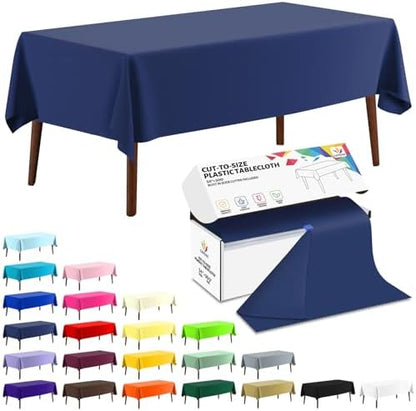 CXPSINC 54 Inch X 300 Feet Plastic Table Cover Roll Disposable Tablecloth with Slide Cutter for All Type/Shape Tables | Party, Banquet, Birthdays, Weddings(Navy Blue, 300 Feet)