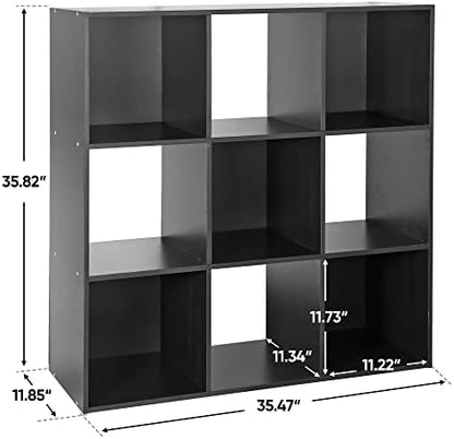 SUPER DEAL 9 Cube Open Shelf Bookcase 3 Tier Bookshelf Wood Cabinet Storage Organizer Display Shelves with 5 Removable Back Panels for Home, Office, Bedroom, Living Room, Black