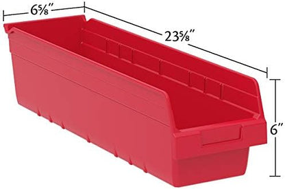 Akro-Mils 30094 Plastic Nesting ShelfMax Storage Bin Box, (24-Inch x 6-Inch x 6-Inch), Red, (10-Pack)