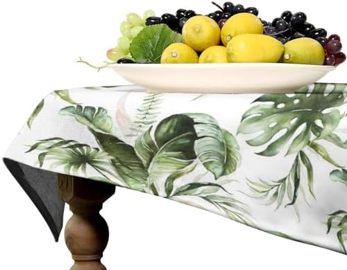Green Tropical Leaves Tablecloth, Watercolor Jungle Plam Leaves Floral Botanical Print Farmhouse Holiday Tablecloths for Home Kitchen Party Dinner Decor 55x55in