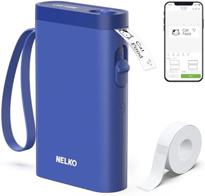 Nelko P21 Label Maker Machine with Tape, Bluetooth Label Printer, Blue
