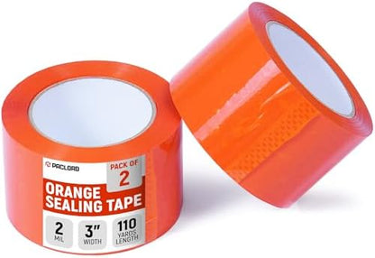 3" x 110 Yards Orange Packing Tape, 2 Rolls - 2.0 Mil Carton Sealing Tape