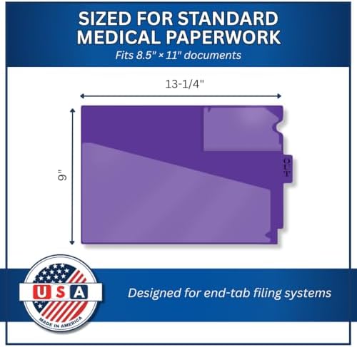 Doctor Stuff - Center Tab Vinyl Out Guides, Diagonal Cut Front Pocket, Top Charge Out Slip Pocket, Plastic File Folder, Letter Size 9" x 13-1/4", Purple, 100/Box