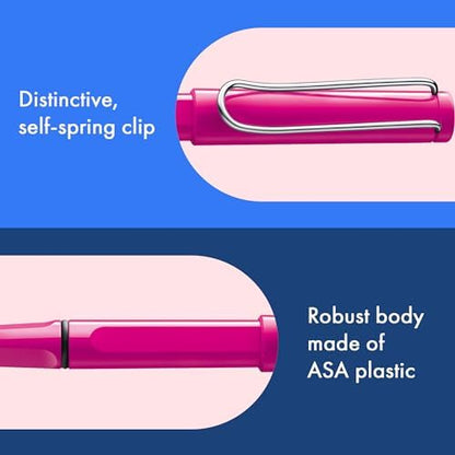 Lamy safari pink - Rollerball Pen with ergonomic grip & line width M - for pleasant long writing - made of robust ASA plastic - including rollerball refill M 63 in black