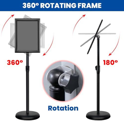 3 Pack 8.5x11 Inch Sign Holder Stand, Adjustable Pedestal Sign Stand, Heavy Duty Floor Standing Sign Holder, Aluminum Snap Open Frame Poster Stand, Vertical & Horizontal Display (Black)