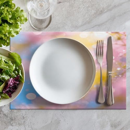 Batmerry Pastel Rainbow Placemats,Glitter Stars Marble Galaxy Clouds Washable Linen Table Mats for Kitchen Table Double Insulation Decor Dining Set Indoor Outdoor 12X18 in Set of 4