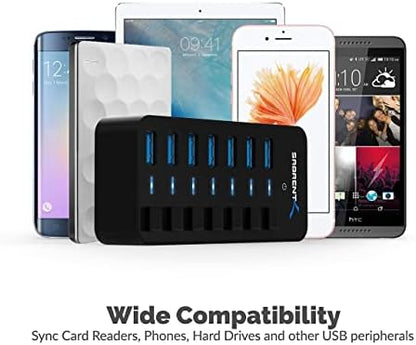 36W 7 Port USB 3.0 Hub with Individual Power Switches and LEDs Includes 36W 12V/3A Power Adapter+USB 3.0 Extension Cable A Male to A Female [Black] 3 Feet