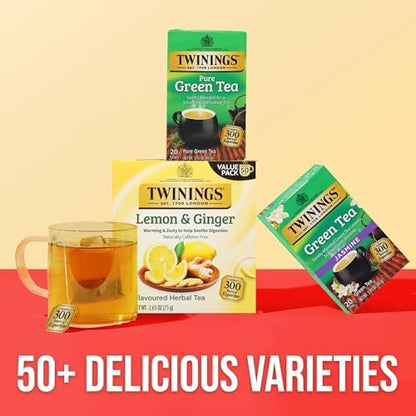 Twinings Pure Green Tea, Caffeinated, Tea Bags, 20 CT Box (6 Pack)