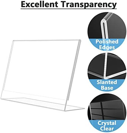 MaxGear Acrylic Sign Holder 8.5x11 Inches Horizontal 6 Pack, Slant Back