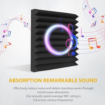 98 Pack Acoustic Foam Panels, 1" x 12"x 12" Sound Proof Foam Panels For Wall Fire Resistant, Noise Cancelling Dampening Sound Absorbing Black Wedge Panels For Studio Recording & Office & Home