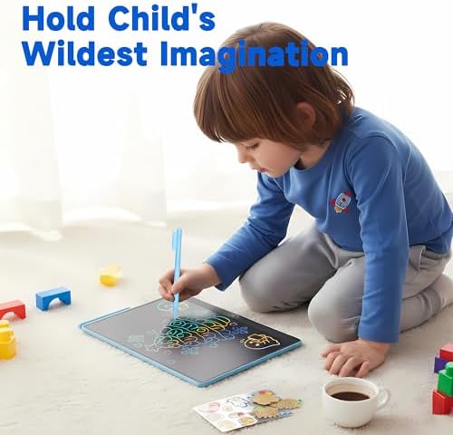 16 Inch Large LCD Writing Tablet for Kids, Colorful Reusable Electronic Doodle Board with Stylus, Educational Drawing Pad for Math Practice & Learning, Travel Essential Toys for Boys Girls (Blue)