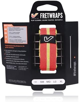 Gruv Gear Fret Wrap & Guitar Mute, Fretwrap for Acoustic, Electric & Bass | String Dampener Recording, Tapping & Practice Accessory (1 Pack, Medium Red/Yellow, Fits 5 String Bass, 7 String Guitar)