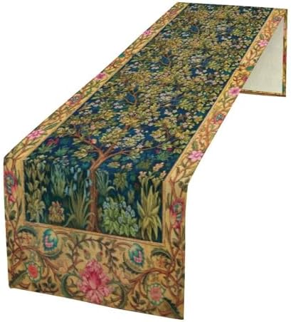 William Morris Table Runner, Boho Rustic Ethnic Tree of Life Flower Original Design Print Table Runner for Home Party Dining Room Kitchen Decor 13x60 Inch