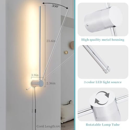 KELUOLY Modern LED Plug in Wall Sconces Set of Two,Chrome Dimmable 23.6" Wall Lighting,Bathroom Vanity Light Fixtures,Metal Wall Lamps with Memory Function for bathrooms,bedrooms,Living Rooms,Hallway