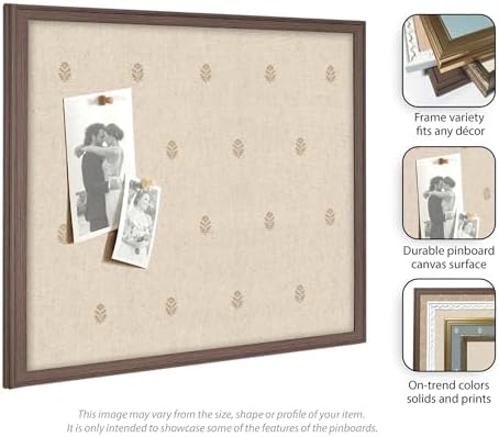 Kate and Laurel Framed Fabric Pinboard 26 x 20, Beige Botanical Block Print Printed Linen Classic Bulletin Board for Use as a Vision Board or Wall Organization, Florence Light Brown Frame