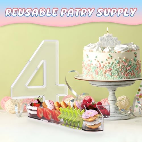13.8" Extra Large Acrylic Number Charcuterie Board Box, Reusable Fillable Number Cake Candy Dish Display Serving Tray for Birthday Anniversary Party Decoration (4)