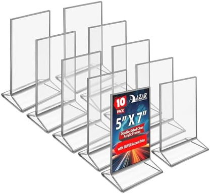 Azar Displays 152799-SLV-5PK Silver Trim Double-Sided Clear Acrylic Frames – Elegant Display Frames for Weddings, Events, and Photos | Premium 5x7 Tabletop Sign Holders (5-Pack)