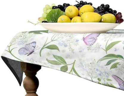 Butterfly Floral Tablecloth, Spring Summer Watercolor Flowers Plants Leaves Print Table Cover for Party Picnic Dinner Decor 55x75in