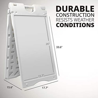 Jumbl A-Frame Signboard 15.7” x 26” Display Surface – Small Outdoor Sandwich Board w/Weather Resistant PVC Sign Protector & Sand Fill Holes – Dual Signage Stand for Storefront Sidewalk Curb (White)