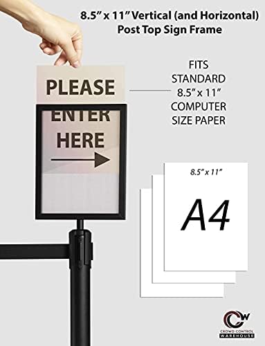 Crowd Control Warehouse Stanchion Post-Top Sign Frame, 8.5x11 Inch Vertical