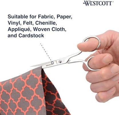 Westcott 5in Forged Fabric and Paper Scissors, Precision Scissors for Embroidery Detail, Sewing, Quilting, Tailoring, Arts and Crafts