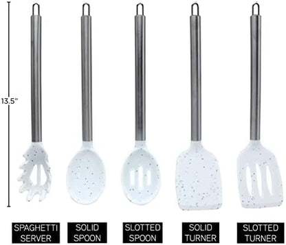 COOK WITH COLOR Silicone Cooking Utensils, Kitchen Utensil Set, Easy to Clean Silicone Kitchen Utensils, Cooking Utensils for Nonstick Cookware, Kitchen Gadgets Set, 5 Pieces, Speckled White
