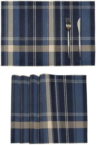 ALAZA Navy Plaid Tartan Pattern 1 PC Placemats Rectangle Table Mat for Dining Table Restaurant Kitchen Home Decor, 12" x 18"
