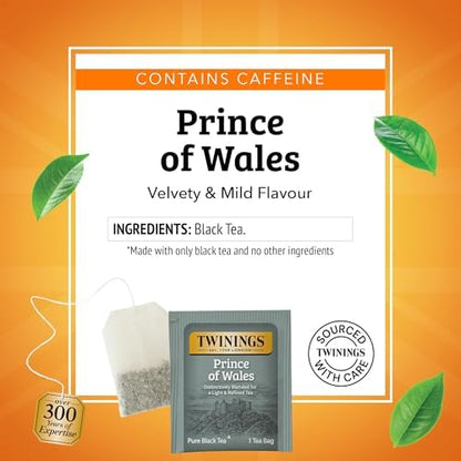 Twinings Prince of Wales Black Tea Individually Wrapped Bags, 20 Count (Pack of 2), Velvety Smooth & Mild, Caffeinated, Enjoy Hot or Iced, 20 Teabags
