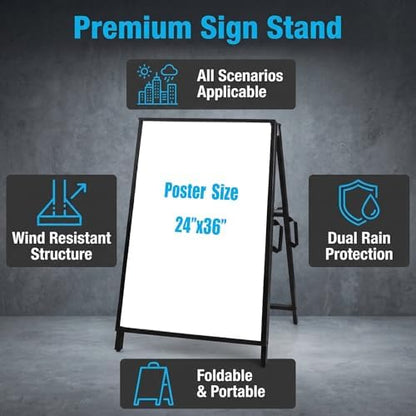A Frame Sidewalk Sign 24x36 inches Sandwich Board Signs Outdoor Heavy Duty Double-Sided,including 2 Corrugated Boards 2 Anti-Glare for Business Indoor Outdoor (1 PACK)