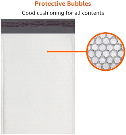 Amazon Basics Poly Bubble Self-Seal Mailers, Tear and Water Resistant Shipping Bags, 6" x 10", White/Grey, 50-Pack