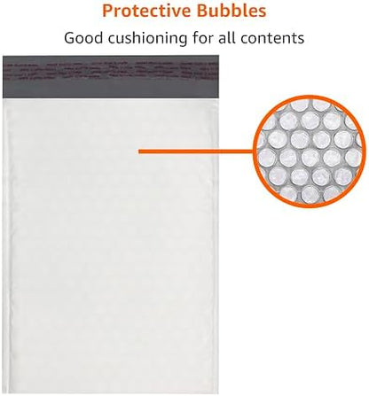 Amazon Basics Poly Bubble Self-Seal Mailers, Tear and Water Resistant Shipping Bags, 6" x 10", White/Grey, 50-Pack