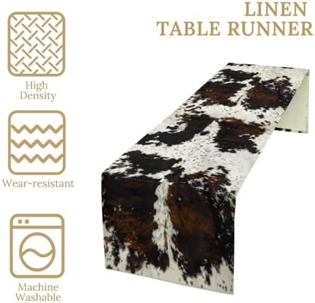 Cow Print Table Runner, Black White Cowhide Print Western Style Table Runner Country Farmhouse Cottage Cow Patten Table Decoration for Home Kitchen Dining, 13x36 Inch