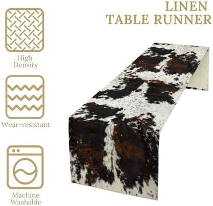 Cow Print Table Runner, Black White Cowhide Print Western Style Table Runner Country Farmhouse Cottage Cow Patten Table Decoration for Home Kitchen Dining, 13x60 Inch
